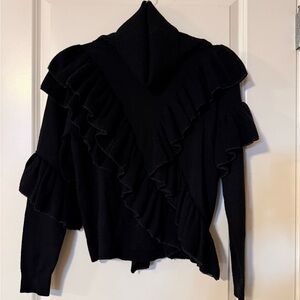 Alice + Olivia Black Ruffled Turtleneck Sweater